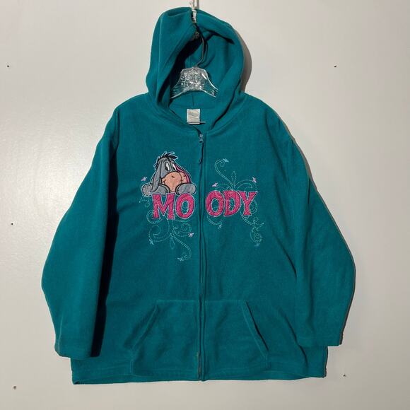 Vintage Disney Eeyore Winnie The Pooh Moody Teal Fleece Hooded Jacket Size 3XL - Picture 1 of 7